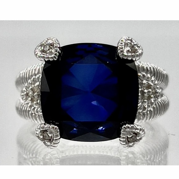 EUC Judith Ripka Blue Corundum & Diamond Fontaine Split Shank Ring - 6 - Picture 10 of 10